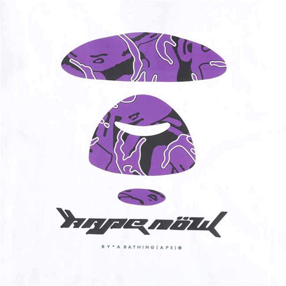 AAPE Purple Ape Head Lettering Logo T-Shirt - White Short Sleeve - Picture 3 of 6
